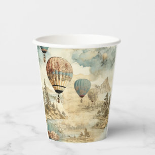 Vintage Hot Air Balloon in a Serene Landscape (7) Paper Cups