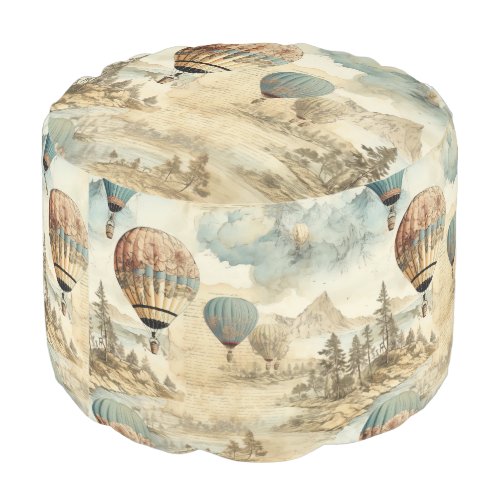 Vintage Hot Air Balloon in a Serene Landscape 7 Pouf