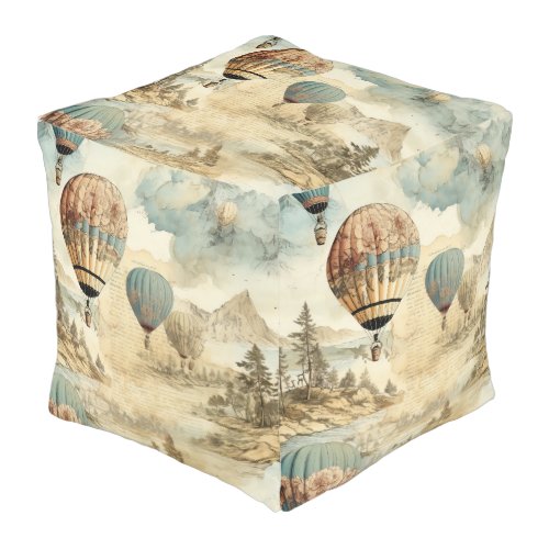 Vintage Hot Air Balloon in a Serene Landscape 7 Pouf