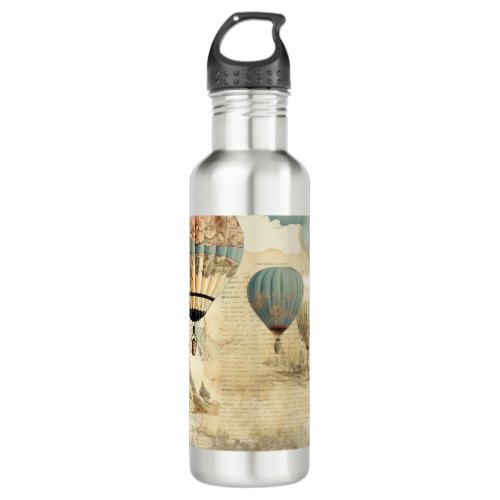 Vintage Hot Air Balloon in a Serene Landscape 7 Stainless Steel Water Bottle