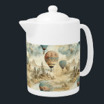 Vintage Hot Air Balloon in a Serene Landscape (7) Teapot<br><div class="desc">Share the beauty and joy of exploration with this hot air balloon teapot. It's a tribute to the boundless spirit of adventure,  perfect for those who appreciate the beauty of the journey. Order yours now!</div>
