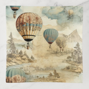 Vintage Hot Air Balloon in a Serene Landscape (7) Trinket Tray