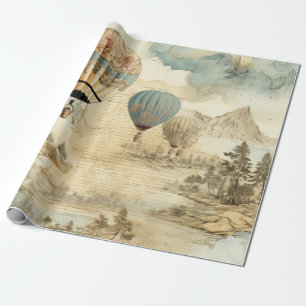Vintage Hot Air Balloon in a Serene Landscape (7) Wrapping Paper