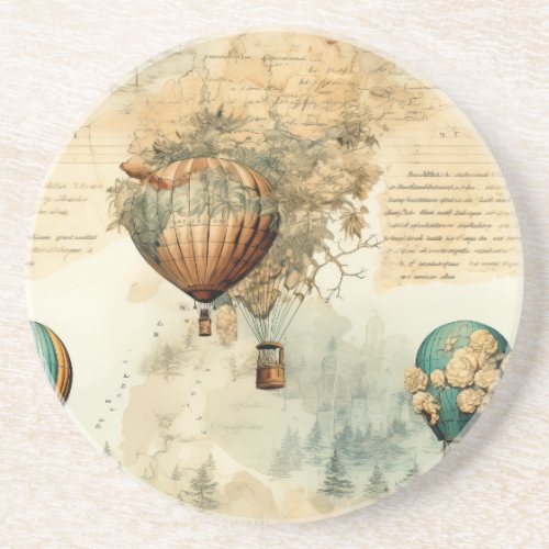 Vintage Hot Air Balloon in a Serene Landscape 8 Coaster