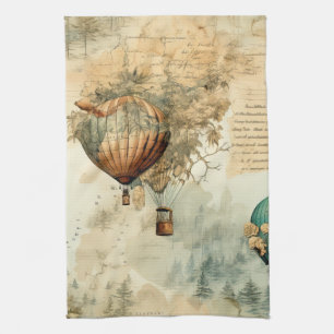 Vintage Hot Air Balloon in a Serene Landscape (8) Kitchen Towel