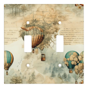 Vintage Hot Air Balloon in a Serene Landscape (8) Light Switch Cover