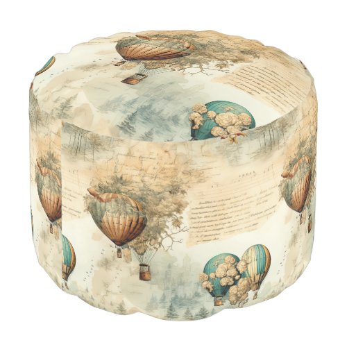 Vintage Hot Air Balloon in a Serene Landscape 8 Pouf