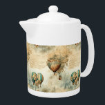 Vintage Hot Air Balloon in a Serene Landscape (8) Teapot<br><div class="desc">Elevate your space with the timeless charm of this vintage steampunk hot air balloon design. Set against a serene landscape, this artwork combines chic and shabby aesthetics with a unique touch of retro elegance. Perfect as a going-away gift, bon voyage token, or for anyone who loves the romance of hot...</div>