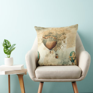 Vintage Hot Air Balloon in a Serene Landscape (8) Throw Pillow