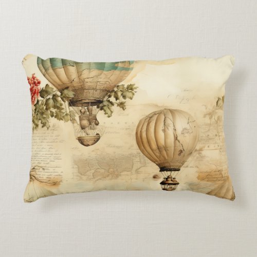 Vintage Hot Air Balloon in a Serene Landscape 9 Accent Pillow