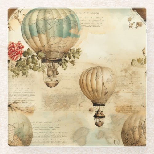 Vintage Hot Air Balloon in a Serene Landscape 9 Glass Coaster