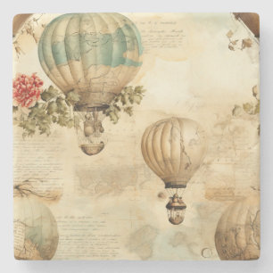 Vintage Hot Air Balloon in a Serene Landscape (9) Stone Coaster