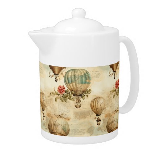 Vintage Hot Air Balloon in a Serene Landscape 9 Teapot