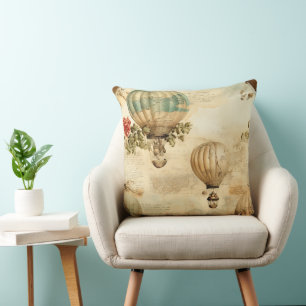 Vintage Hot Air Balloon in a Serene Landscape (9) Throw Pillow