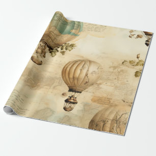 Vintage Hot Air Balloon in a Serene Landscape (9) Wrapping Paper
