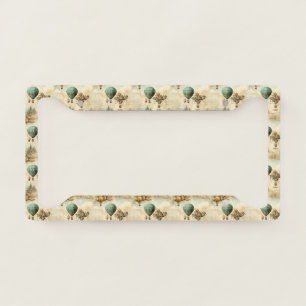 Vintage Hot Air Balloon in a Serene Landscape License Plate Frame
