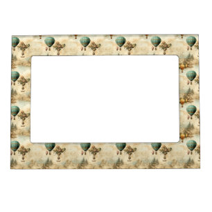 Vintage Hot Air Balloon in a Serene Landscape Magnetic Frame