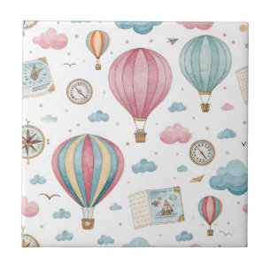 Vintage Hot Air Balloon Pattern (1) Ceramic Tile
