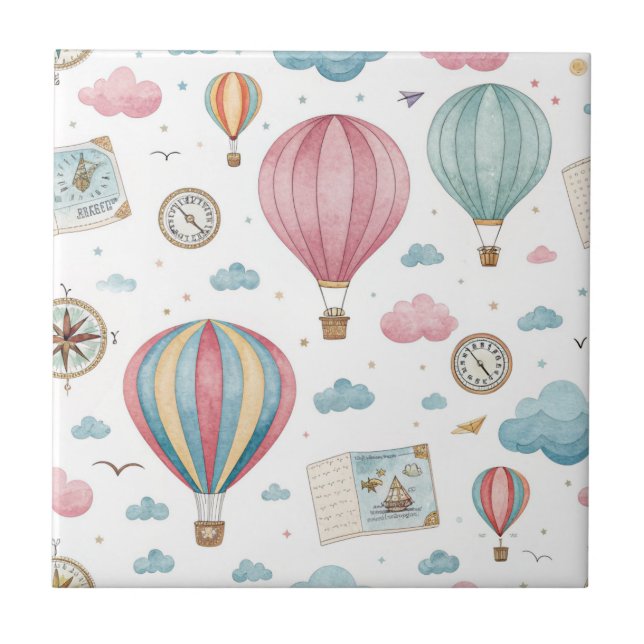 Vintage Hot Air Balloon Pattern (1) Ceramic Tile (Front)