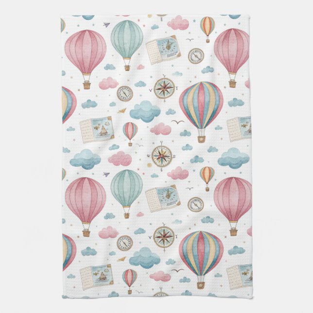 Vintage Hot Air Balloon Pattern (1) Kitchen Towel (Vertical)