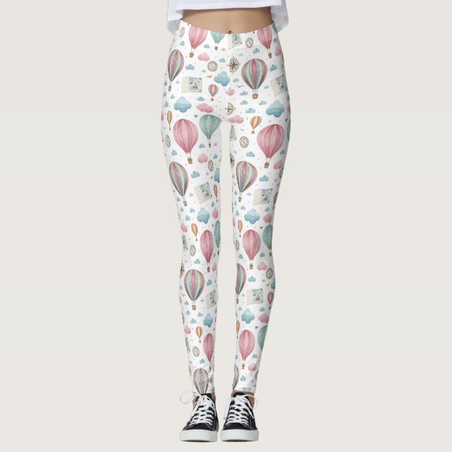 Vintage Hot Air Balloon Pattern (1) Leggings (Front)