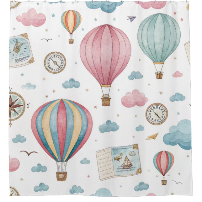 Vintage Hot Air Balloon Pattern (1) Shower Curtain (Front)