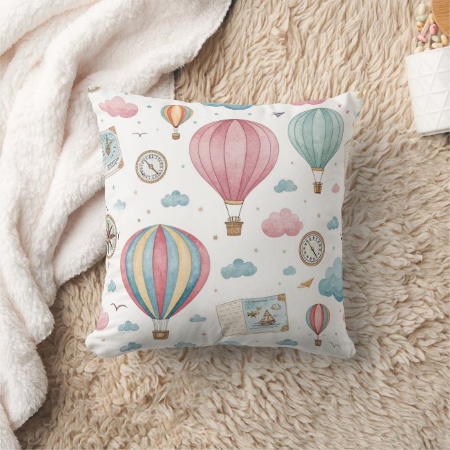 Vintage Hot Air Balloon Pattern (1) Throw Pillow (Blanket)