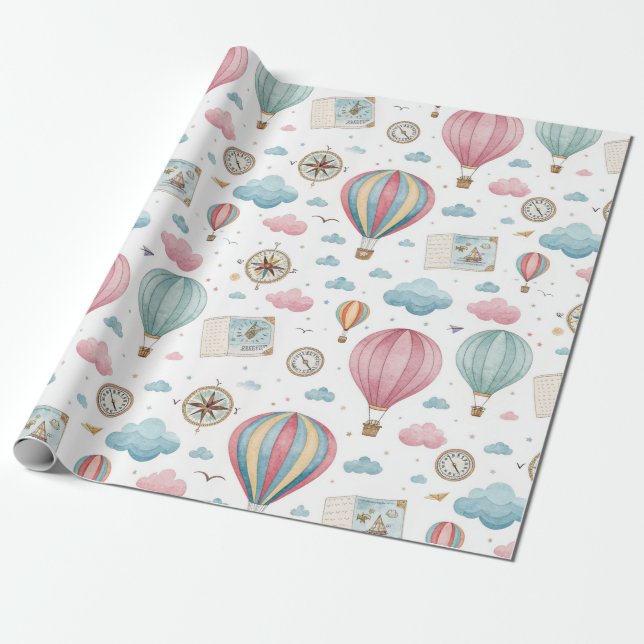 Vintage Hot Air Balloon Pattern (1) Wrapping Paper (Unrolled)