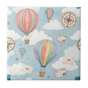 Vintage Hot Air Balloon Pattern (2) Ceramic Tile