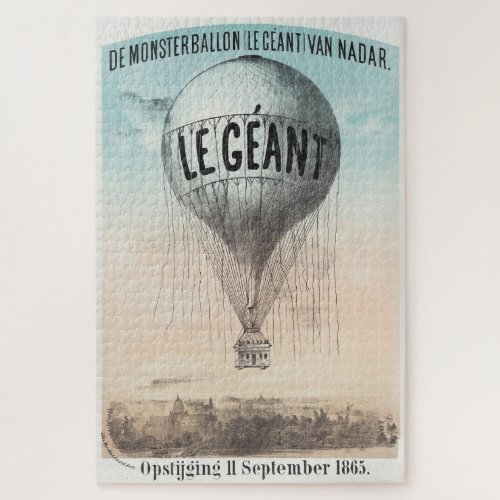 Vintage Hot Air Balloon Retro French Travel Poster Jigsaw Puzzle