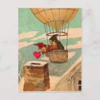 Vintage Hot Air Balloon Valentine Postcard
