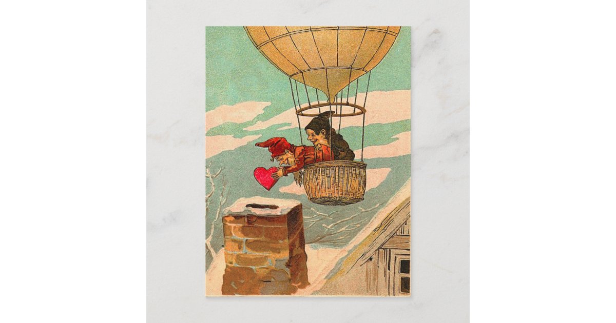 Vintage Hot Air Balloon Valentine Postcard Zazzle Com