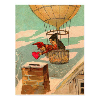 Vintage Hot Air Balloon Valentine Postcard