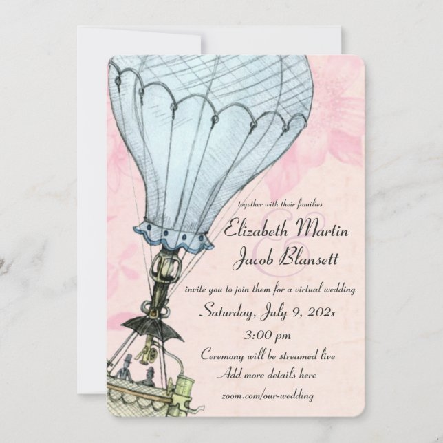 Vintage Hot Air Balloon Virtual Wedding Invitation (Front)