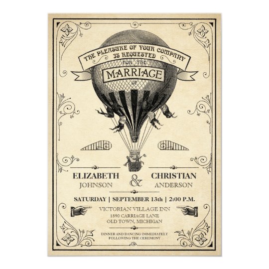 Vintage Hot Air Balloon Wedding Invitation Zazzle Vintage Hot Air Balloon Wedding Invitation