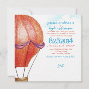 Vintage Hot Air Balloon Wedding Invitation