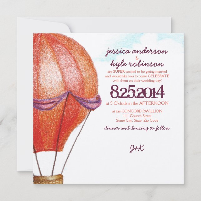 Vintage Hot Air Balloon Wedding Invitation (Front)