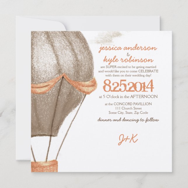 Vintage Hot Air Balloon Wedding Invitation (Front)