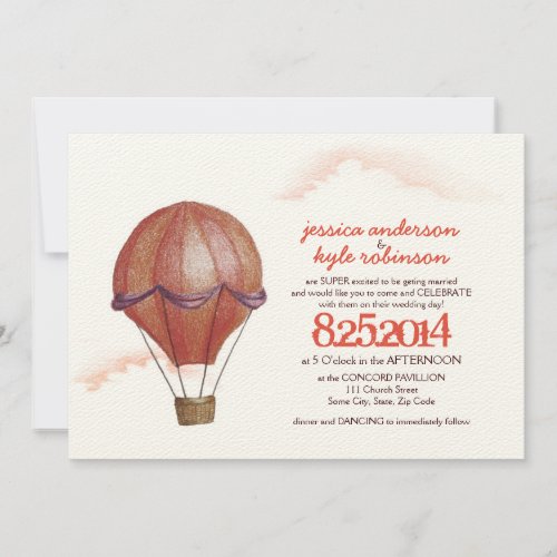 Vintage Hot Air Balloon Wedding Invitation