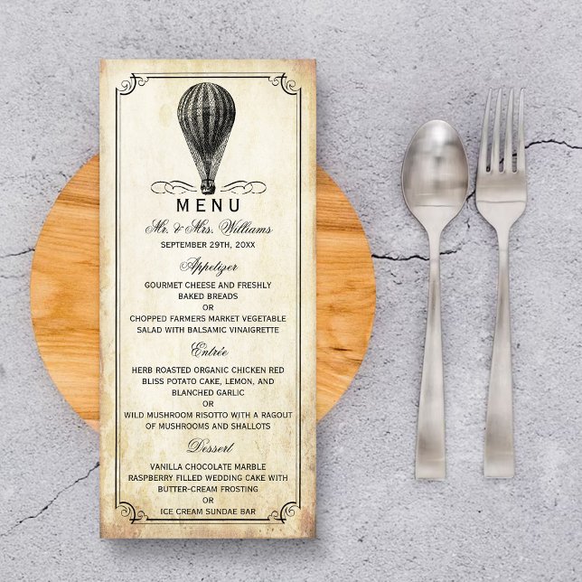 Vintage Hot Air Balloon Wedding Menu (Creator Uploaded)