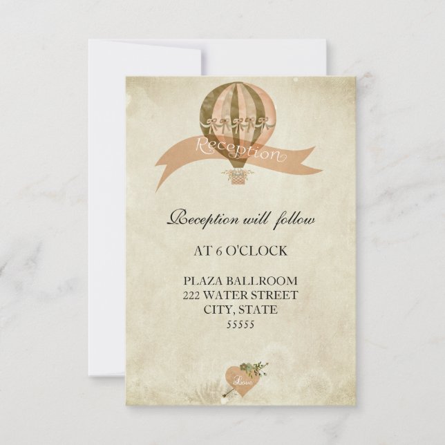Vintage Hot Air Balloon Wedding Reception Card (Front)