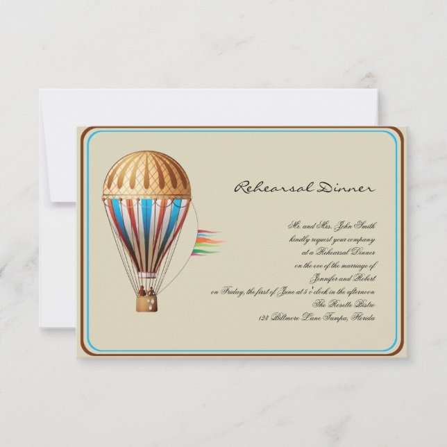 Vintage Hot Air Balloon Wedding Rehearsal Invitation (Front)