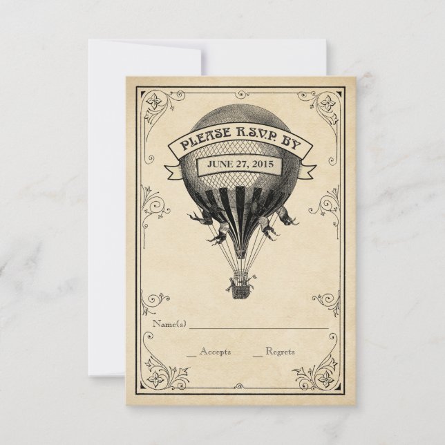 Vintage Hot Air Balloon Wedding RSVP (Front)