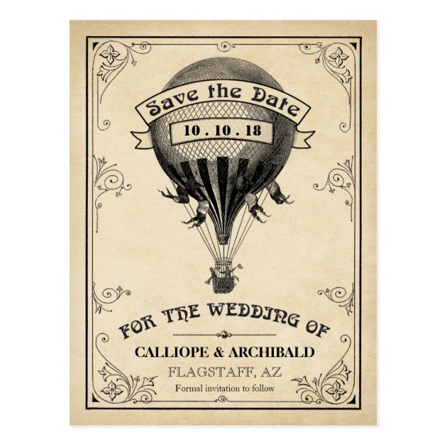 Vintage Hot Air Balloon Wedding Save The Date Postcard