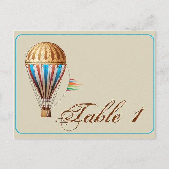 Vintage Hot Air Balloon Wedding Table Number (Front)