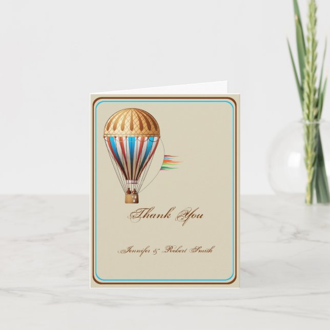 Vintage Hot Air Balloon Wedding Thank You Card (Front)