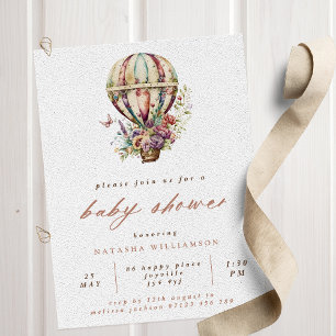 Vintage Hot Air Balloon & Wildflowers Baby Shower Invitation