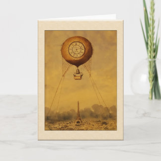 Vintage Hot Air Balloon with Clock Greetings Card