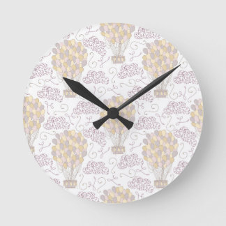 Vintage hot air balloon yellow and gray round clock
