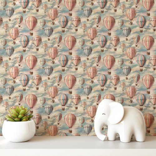 Custom Wallpaper 14 Vintage Hot Air Balloons And Clouds Wallpaper
